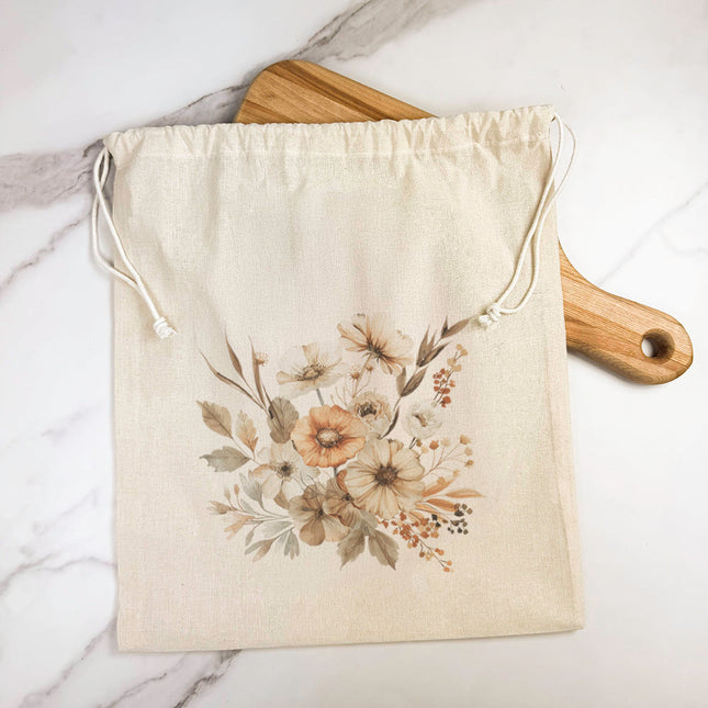 Fall Flowers - Customizable Cotton Cinch Bag