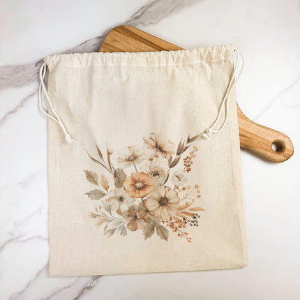Fall Flowers - Customizable Cotton Cinch Bag