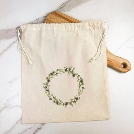 Olive Wreath - Customizable Cotton Cinch Bag