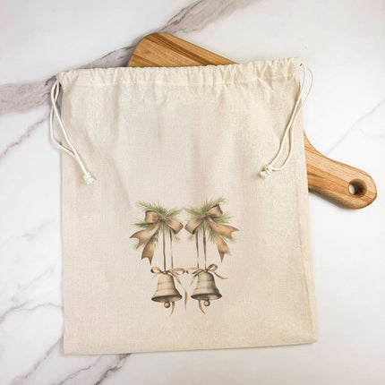 Pine Boughs and Bells - Customizable Cotton Cinch Bag