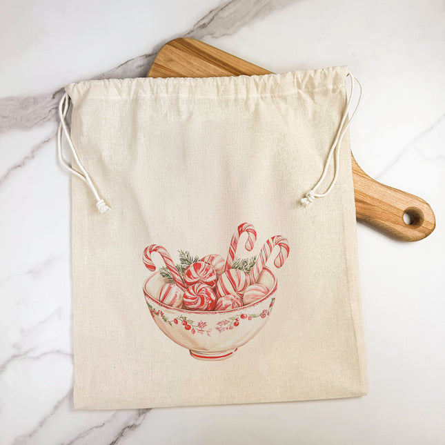 Candy Canes  and Peppermints - Customizable Cotton Cinch Bag