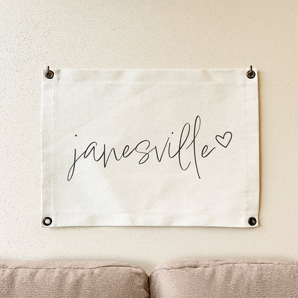 Cursive Heart - Custom Canvas & Grommet Wall Hanging