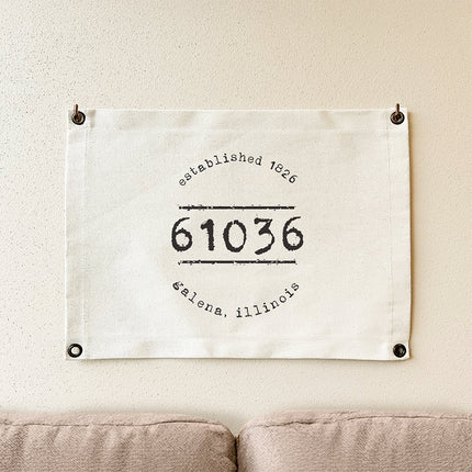 Established Zip/City - Custom Canvas & Grommet Wall Hanging