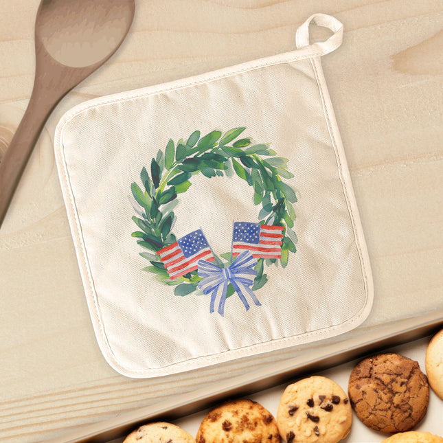 Patriotic Flag Wreath -Cotton Pot Holder
