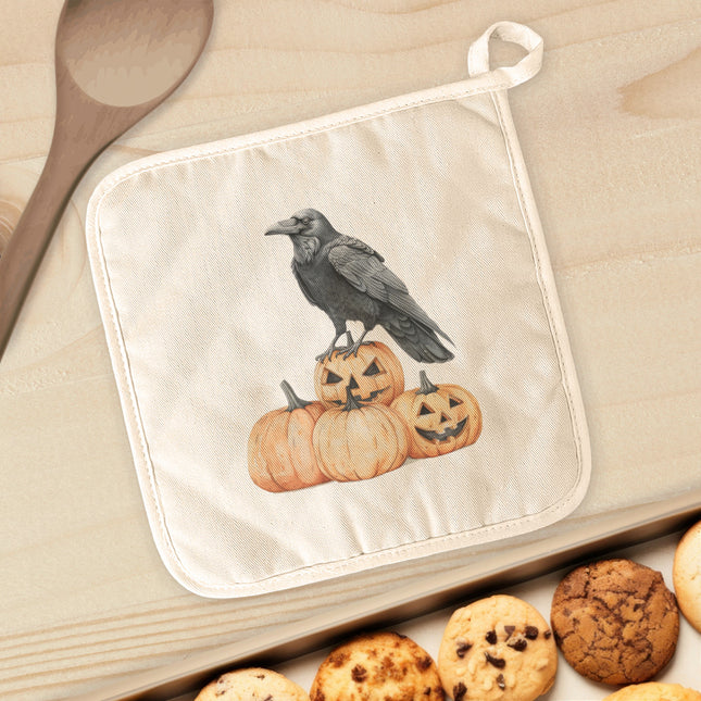 Crow and Carved Pumpkins - Customizable Halloween  Cotton Pot Holder