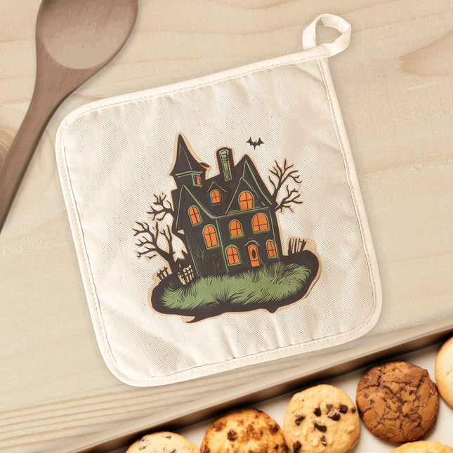 Retro Haunted House - Customizable Halloween Cotton Pot Holder