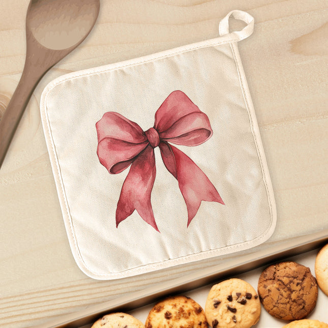 Red Gift Bow - Customizable Cotton Pot Holder