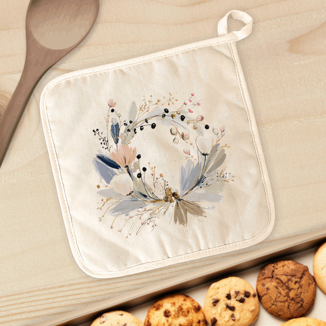 Winter Blue Wreath - Customizable Cotton Pot Holder