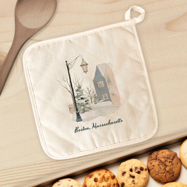 Snowy Town Row - Custom Cotton Pot Holder