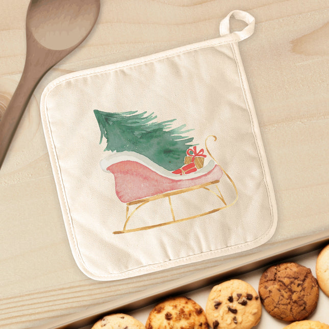 Christmas Sleigh - Customizable Cotton Pot Holder