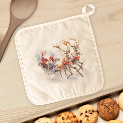 Santa and Reindeer Sleigh - Customizable Cotton Pot Holder