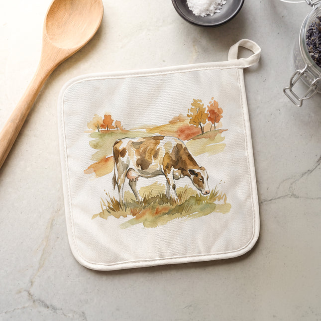 Cow in Autumn Field - Cotton Pot Holder