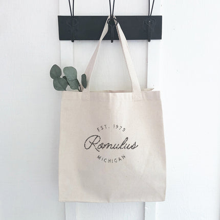 Vintage Script City w State EST - Custom Canvas Tote Bag