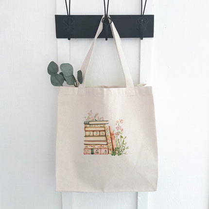 Spring Book Stack - Canvas Tote Bag
