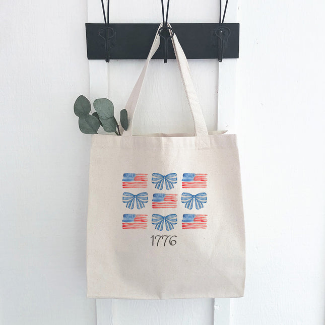 Watercolor Flags & Bows - Patriotic Canvas Tote Bag
