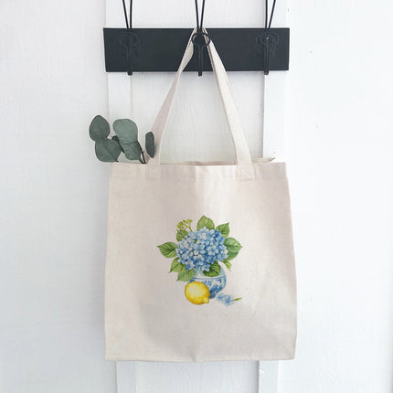 Hydrangea and Lemon Vase - Canvas Tote Bag