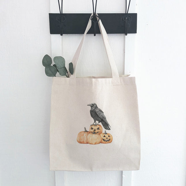 Crow and Carved Pumpkins - Customizable Halloween  Canvas Tote Bag