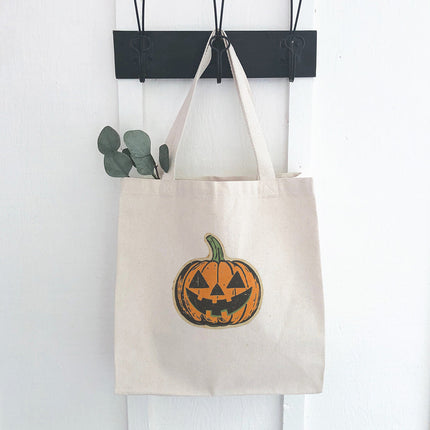 Retro Carved Pumpkin - Customizable Halloween Canvas Tote Bag