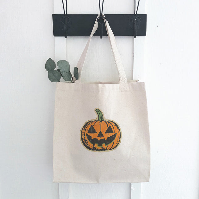 Retro Carved Pumpkin - Customizable Halloween Canvas Tote Bag