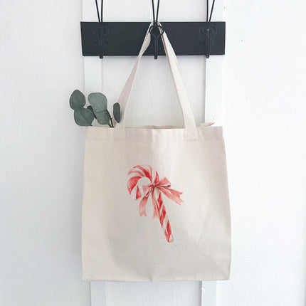Candy Cane with a Bow - Customizable Canvas Tote Bag
