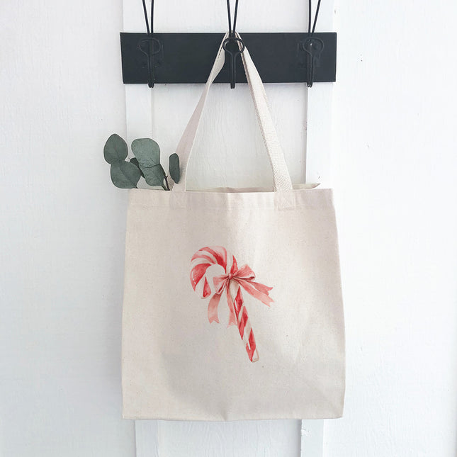Candy Cane with a Bow - Customizable Canvas Tote Bag