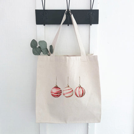Red and White Stripe Ornaments - Customizable Canvas Tote Bag