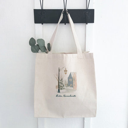 Snowy Town Row - Custom Canvas Tote Bag