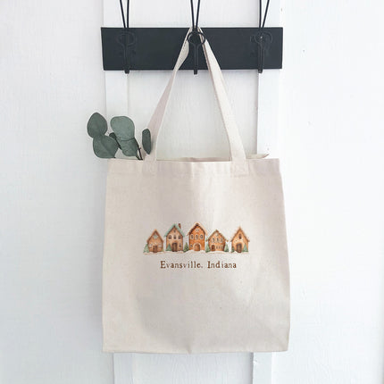 Gingerbread Houses w/ City, State - Custom Canvas Tote Bag