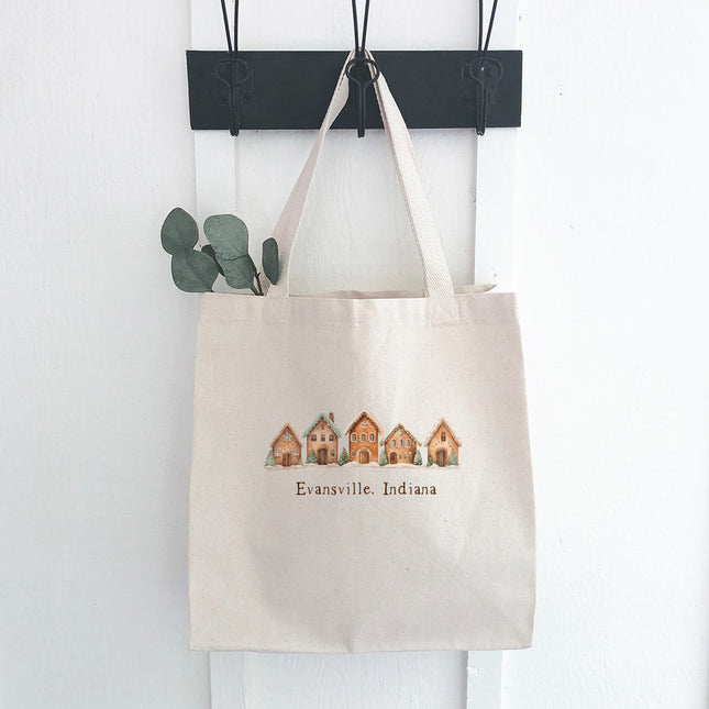 Gingerbread Houses w/ City, State - Custom Canvas Tote Bag