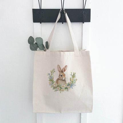 Daisy and Bunny Wreath - Easter Canvas Tote Bag