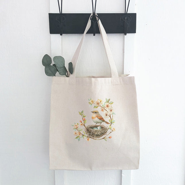 Robin in a Cherry Blossom - Spring Canvas Tote Bag
