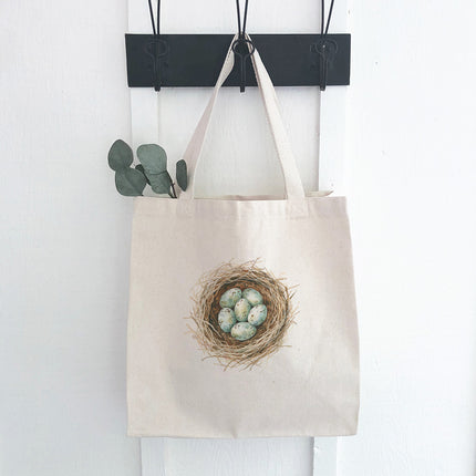 Watercolor Robins' Nest - Spring Canvas Tote Bag