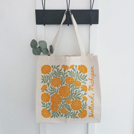 Marigolds Linocut - Custom Canvas Tote Bag