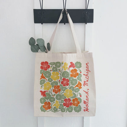 Summer Nasturtiums Linocut - Custom Canvas Tote Bag
