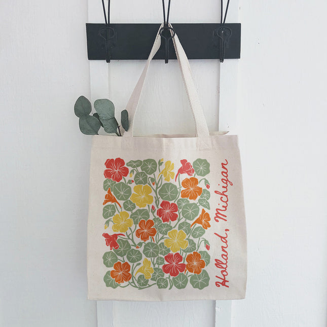 Summer Nasturtiums Linocut - Custom Canvas Tote Bag