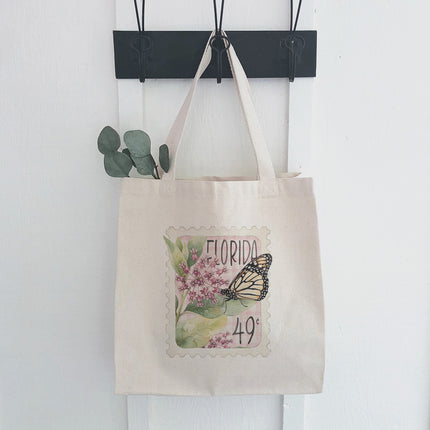 Milkweed & Monarch Stamp - Custom Canvas Tote Bag