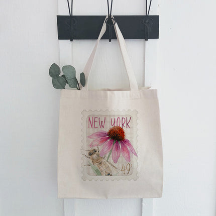 Bee & Coneflower Stamp - Custom Canvas Tote Bag