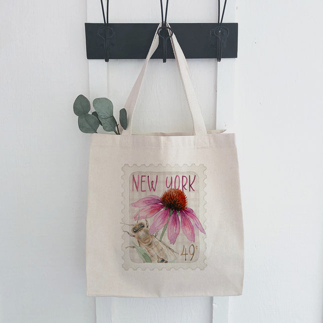 Bee & Coneflower Stamp - Custom Canvas Tote Bag