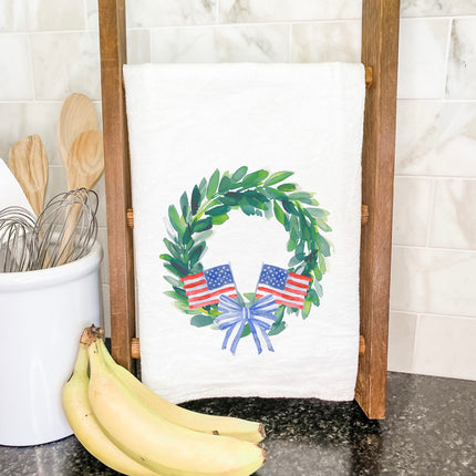 Patriotic Flag Wreath -Cotton Tea Towel