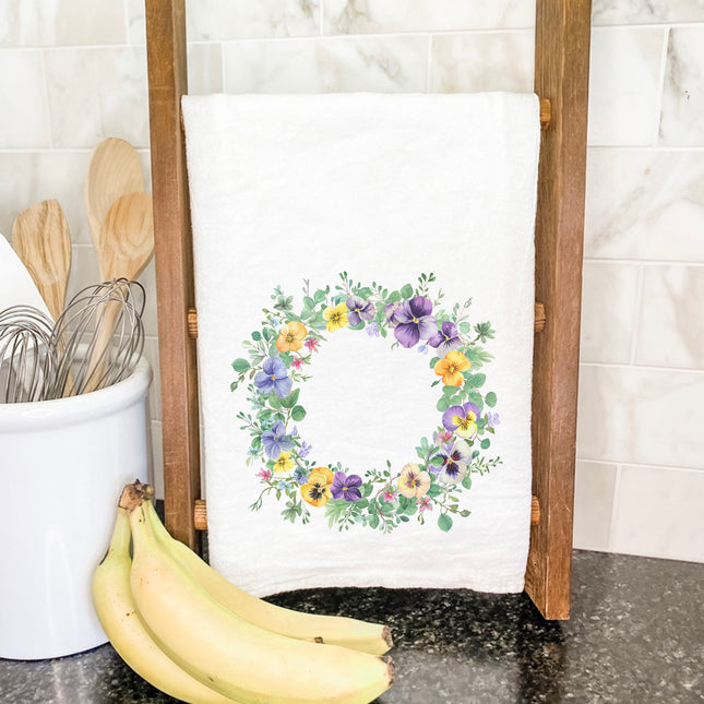 Spring Pansy Wreath - Spring Cotton Tea Towel