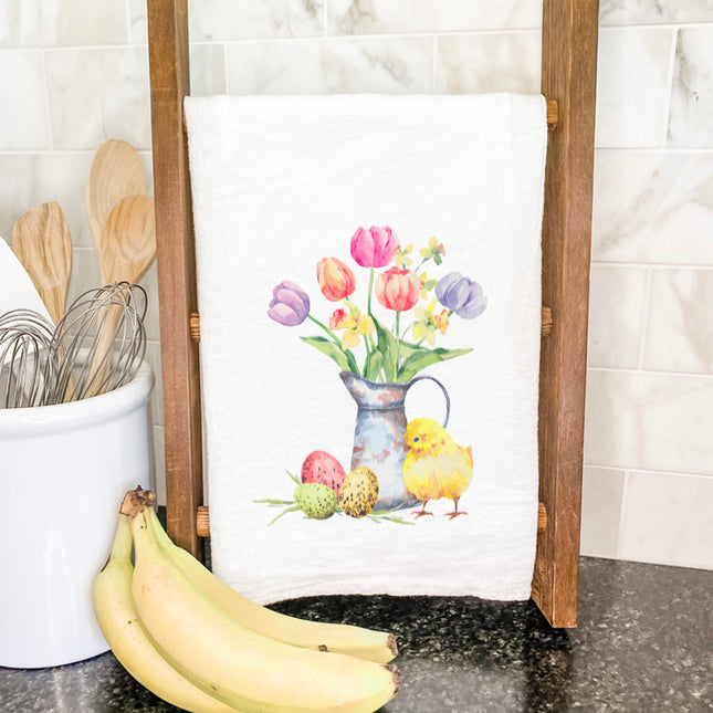 Chick and Tulips - Easter Cotton Tea Towel