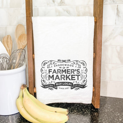 Vintage Farmers Market w/ City Est - Custom Cotton Tea Towel