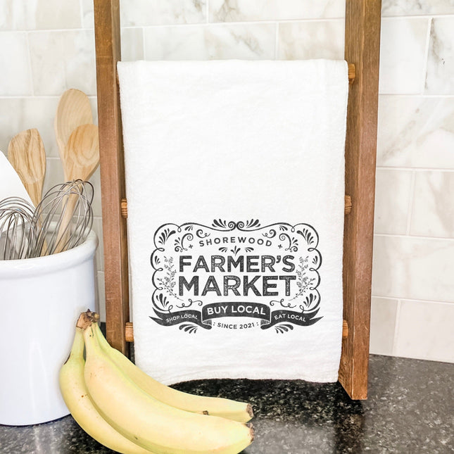 Vintage Farmers Market w/ City Est - Custom Cotton Tea Towel