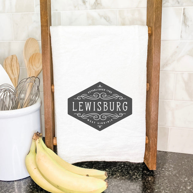 Flourish Sign w/ City, State - Custom Cotton Tea Towel