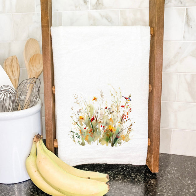 Watercolor Bird and Wildflowers - Cotton Tea Towel