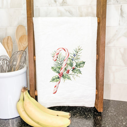 Candy Cane with Holly - Customizable Cotton Tea Towel