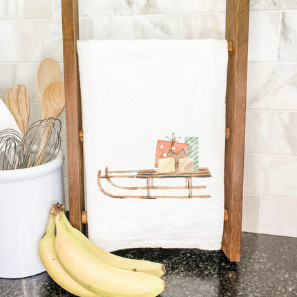Watercolor Present Sled - Cotton Tea Towel