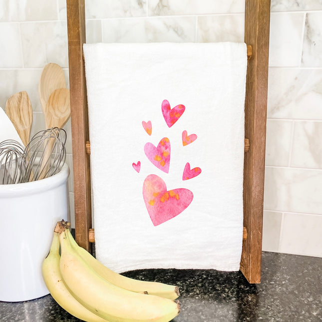 Orange and Pink Group of Hearts - Cotton Tea Towel