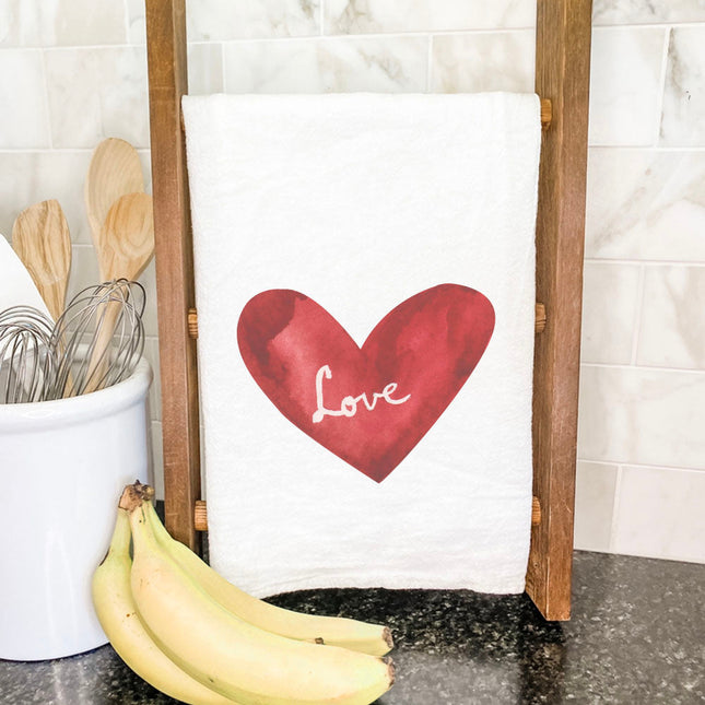 Watercolor Love Heart Red - Cotton Tea Towel