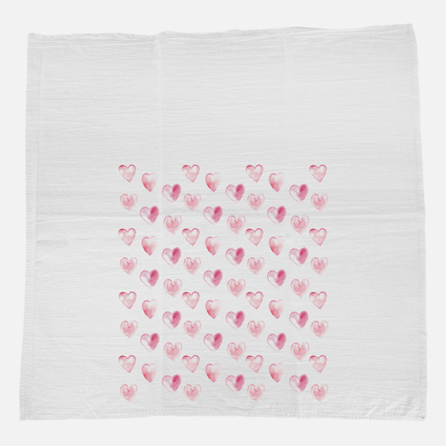Pink Watercolor Hearts Pattern - Cotton Tea Towel